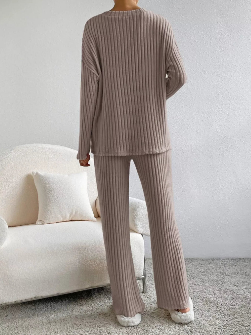 Ribbed Knit Long Sleeve Top Pants Set (8)