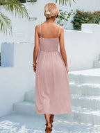 Decorative Button Spaghetti Strap Midi Dress (22)