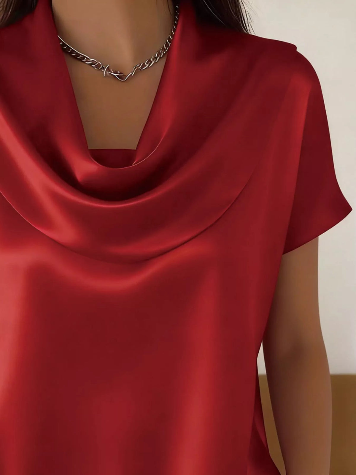 Cowl Neck Short Sleeve Blouse (2)