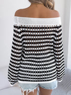 Openwork Striped Off-shoulder Knit Top (14)