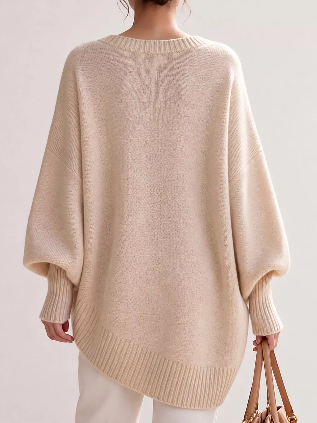 Full Size V-neck Oversized Batwing Sleeve Sweater Plus (13)
