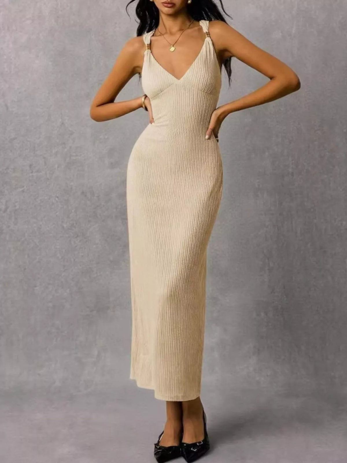Sleeveless Ribbed Knit Midi Dress (20)
