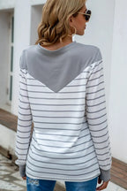 Striped Round Neck Long Sleeve T-shirt (20)