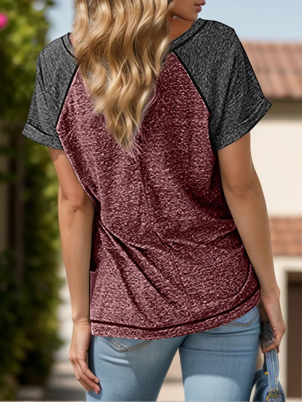 Contrast Notched Short Sleeve T-shirt (11)