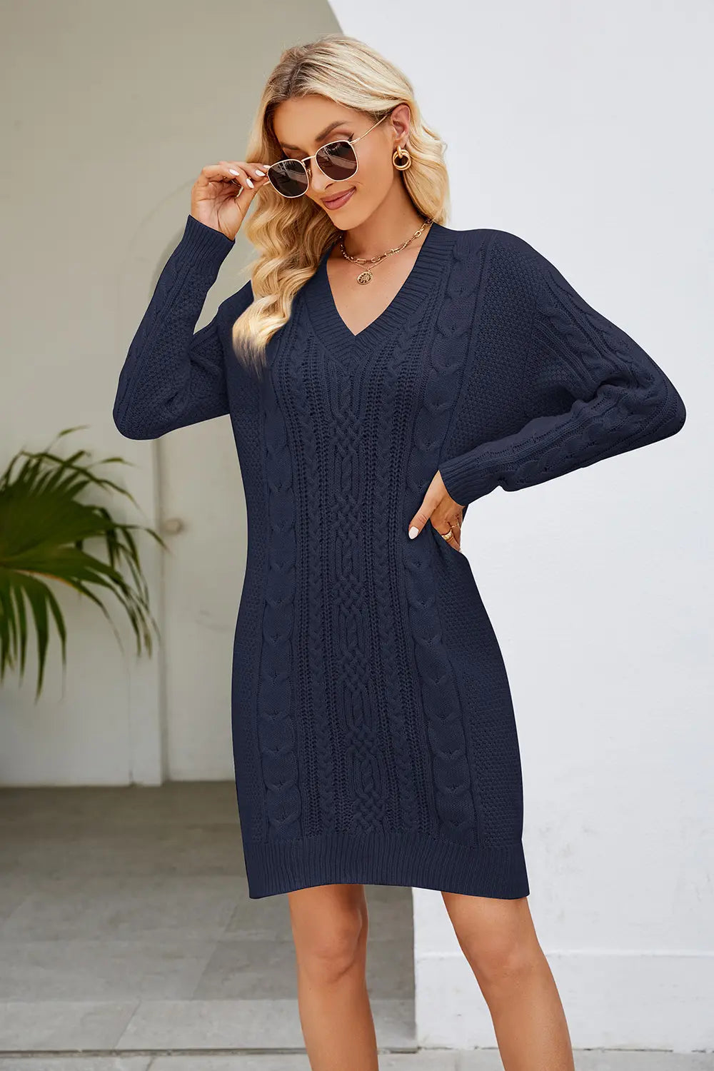 Cable-knit Long Sleeve Sweater Dress (6)