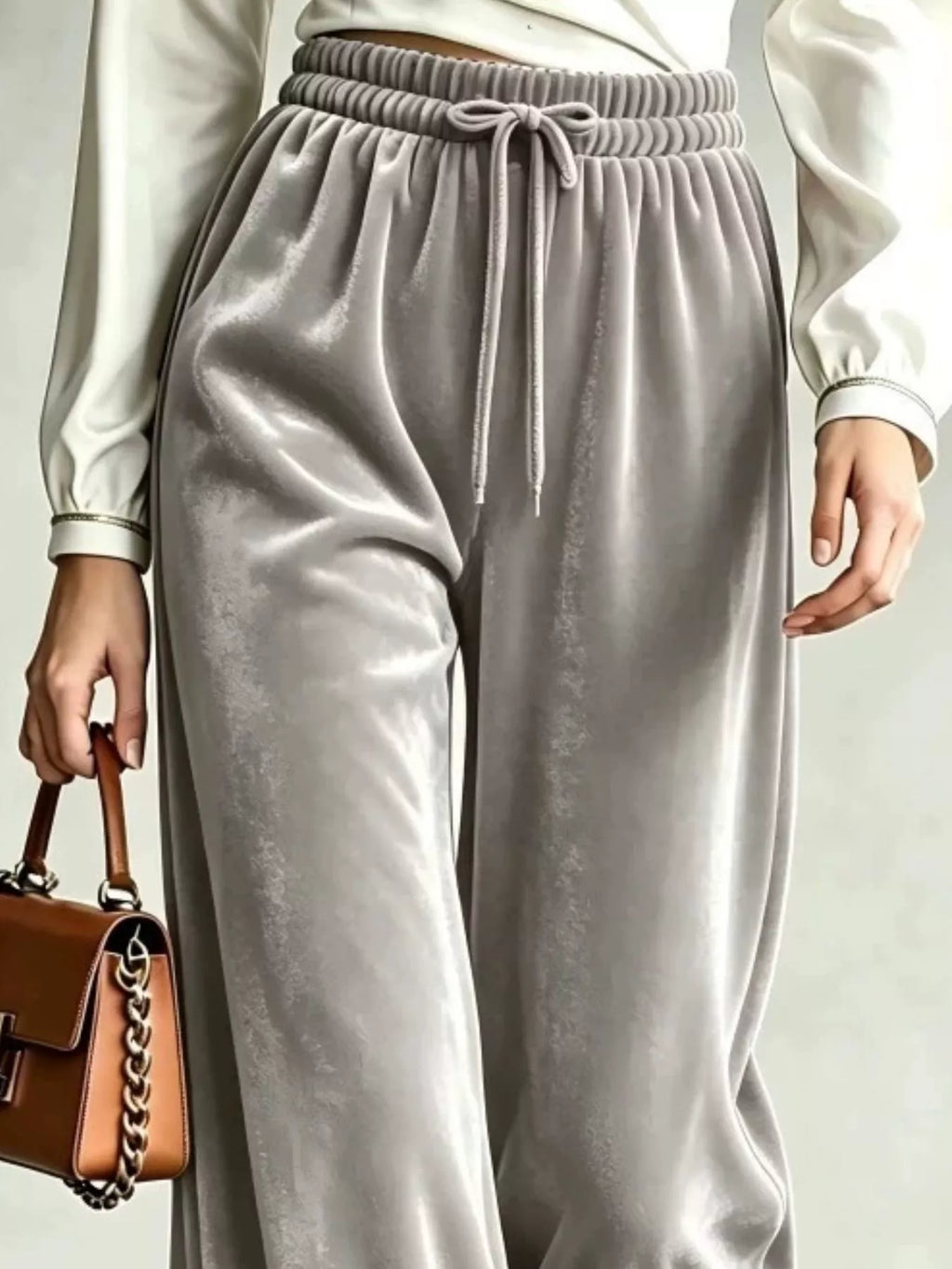Velvet Wide-leg Pants Drawstring (6)