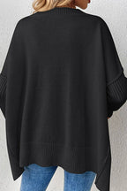 Slit V-neck Dropped Shoulder Sweater (2)