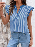 Striped Ruffle Sleeve Blouse (6)