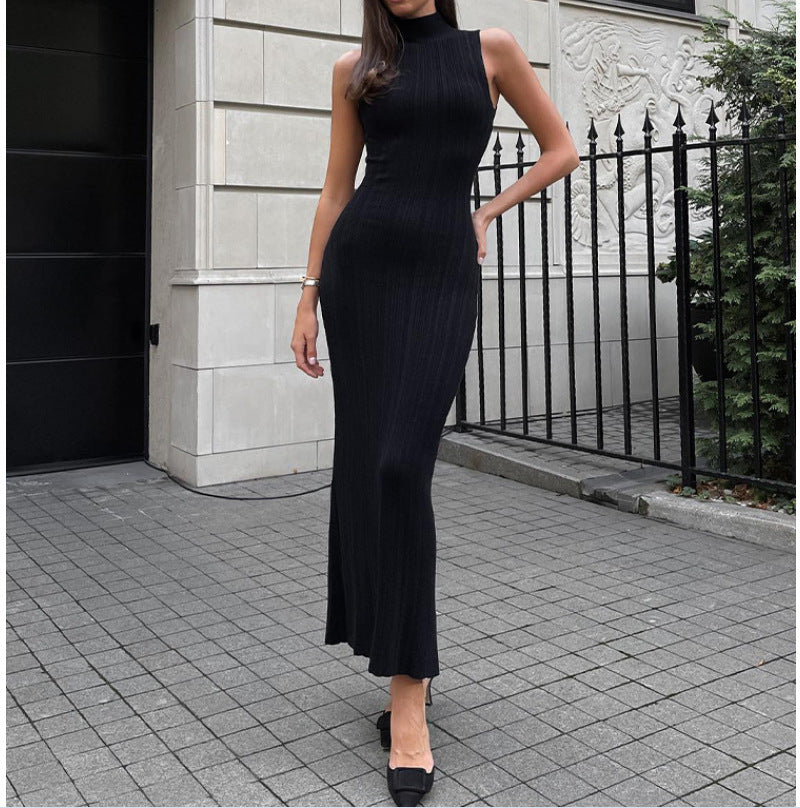 Knitted Turtleneck Sleeveless Midi Dress Elegant French variant CJLY201737201AZ|CJLY201737202BY|CJLY201737203CX