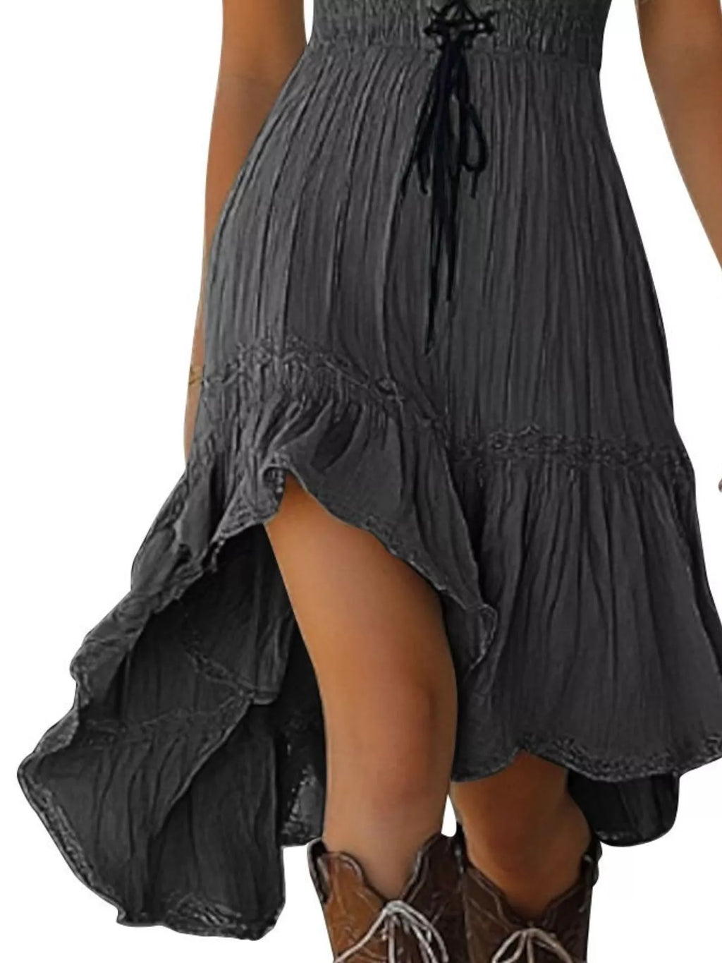 Lace-up Front High-low Ruffle Hem Dress (14)
