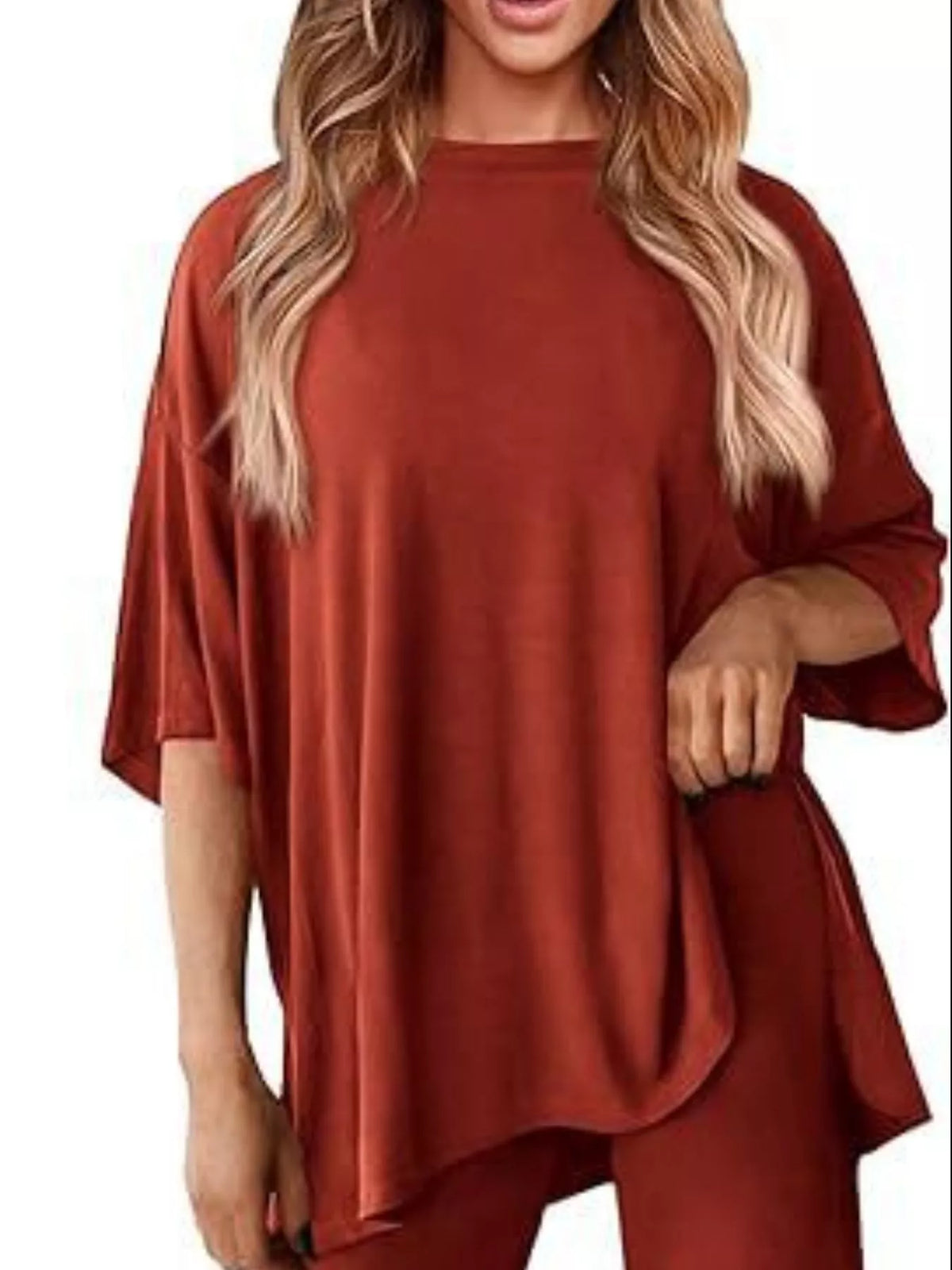 Slit Round Neck Top Pants Set (21)
