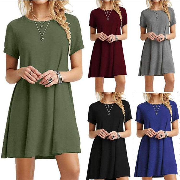 Solid Color Round Neck Short Sleeve Dress photo 2
