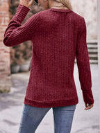 V-neck Ribbed Knit Long Sleeve T-shirt (11)