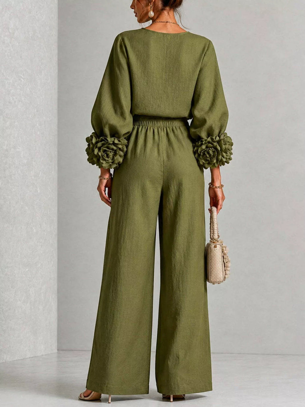 Full Size Floral Cuffs Top Wide Leg Pants Set Plus (13)