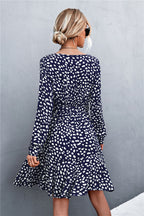 Printed V-neck Tie Belt Ruffle Hem Mini Dress (9)