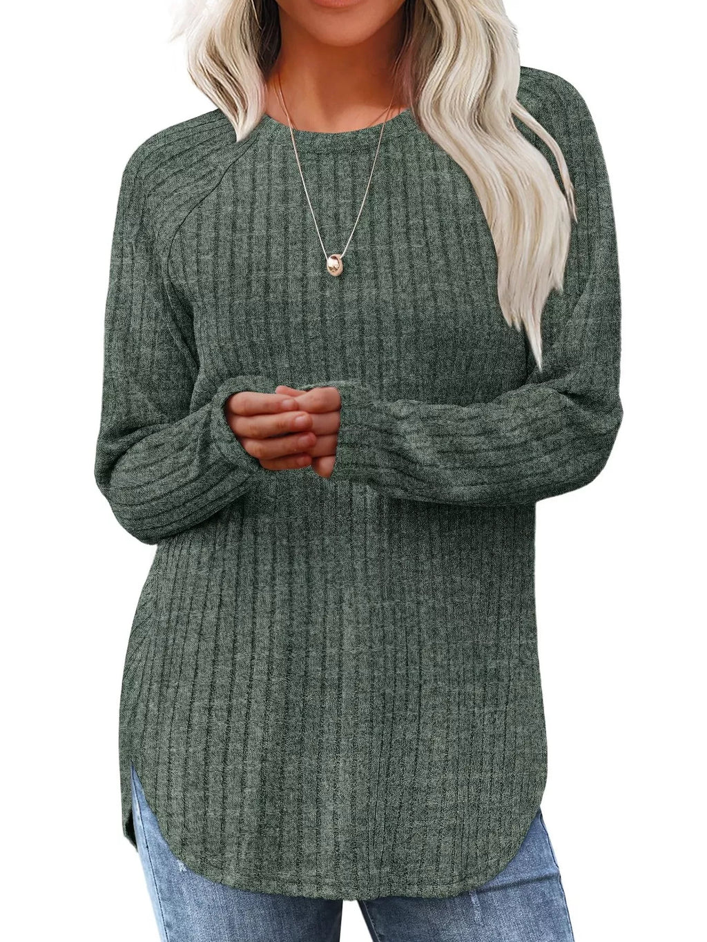 Ribbed Knit Long Sleeve T-shirt
