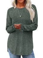 Ribbed Knit Long Sleeve T-shirt