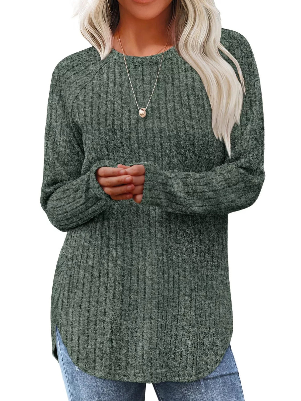 Ribbed Knit Long Sleeve T-shirt