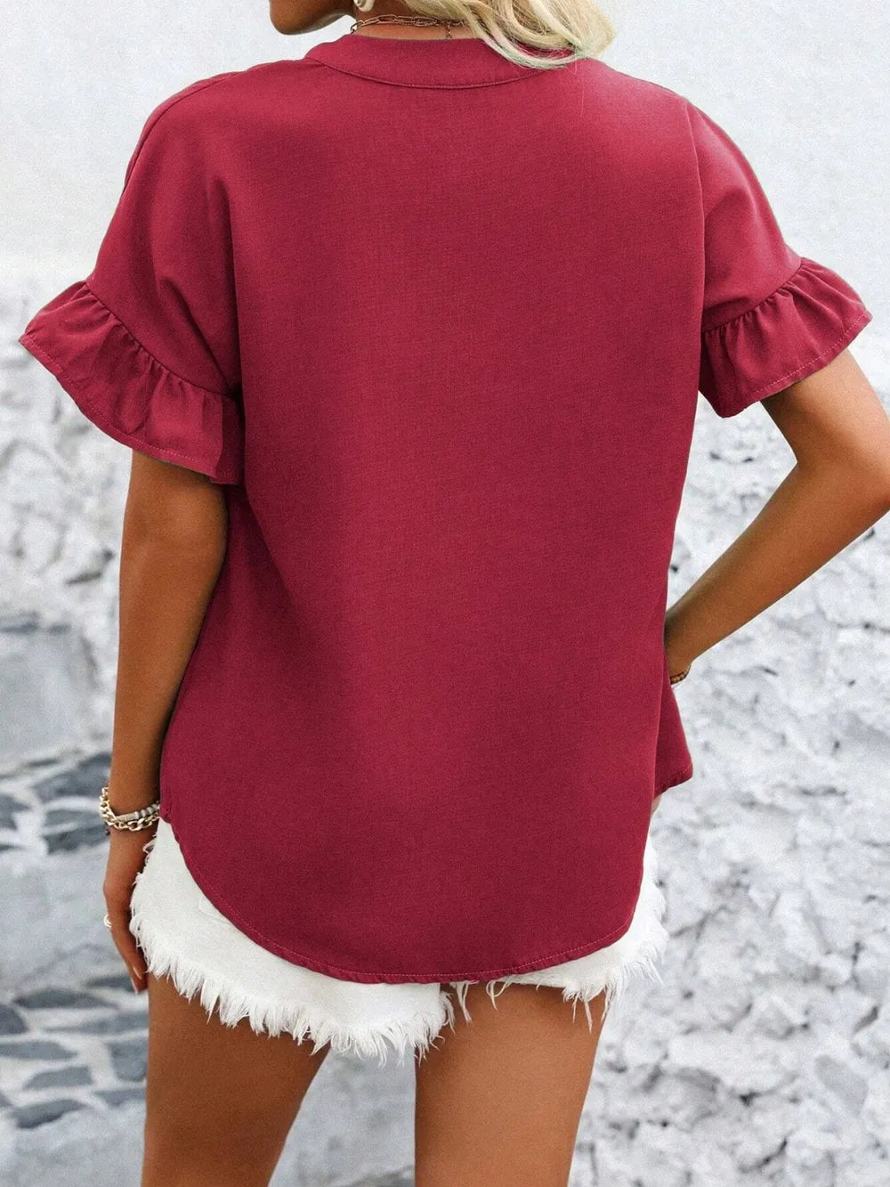 Button Down Ruffled Short Sleeve Shirt (3)