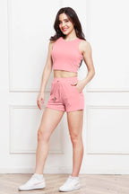 Round Neck Tank Drawstring Shorts Set (3)