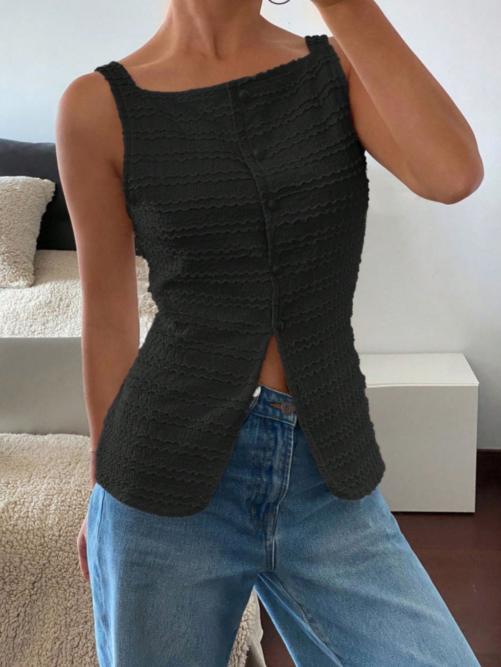 Textured Button-front Tank (15)