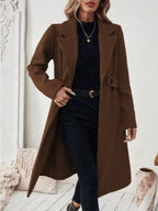Full Size Elegant Lapel Collar Belted Coat Pockets Plus (9)