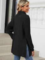 Slit Mock Neck Long Sleeve T-shirt (28)
