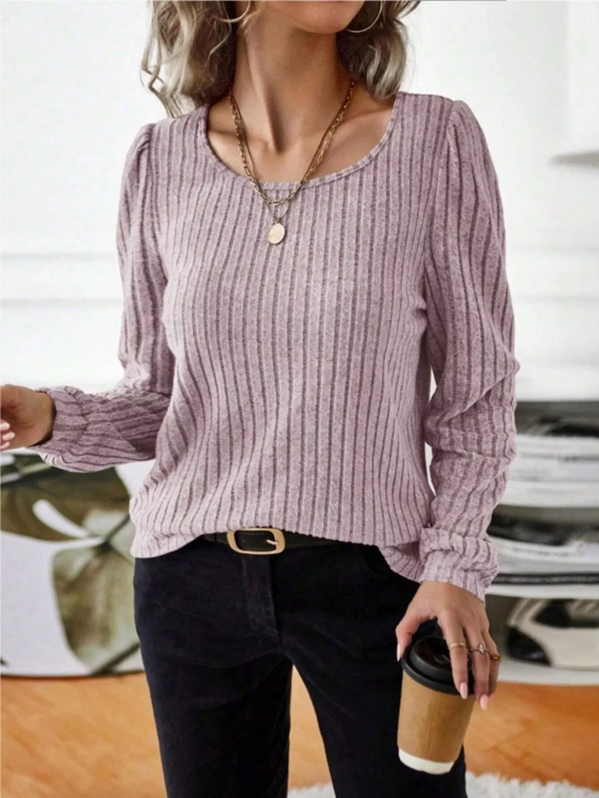 Ribbed Knit Long Sleeve T-shirt (16)
