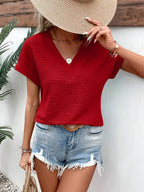 Textured Solid Color Short Sleeve Top (12)
