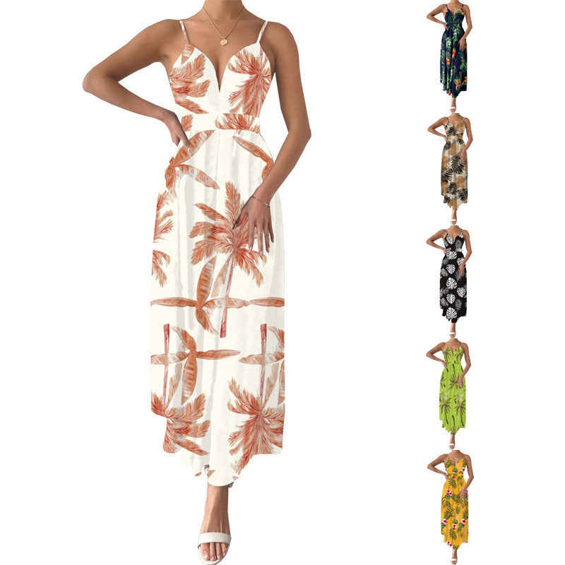 V Neck Floral Spaghetti Strap Summer Casual Swing Dress photo 1
