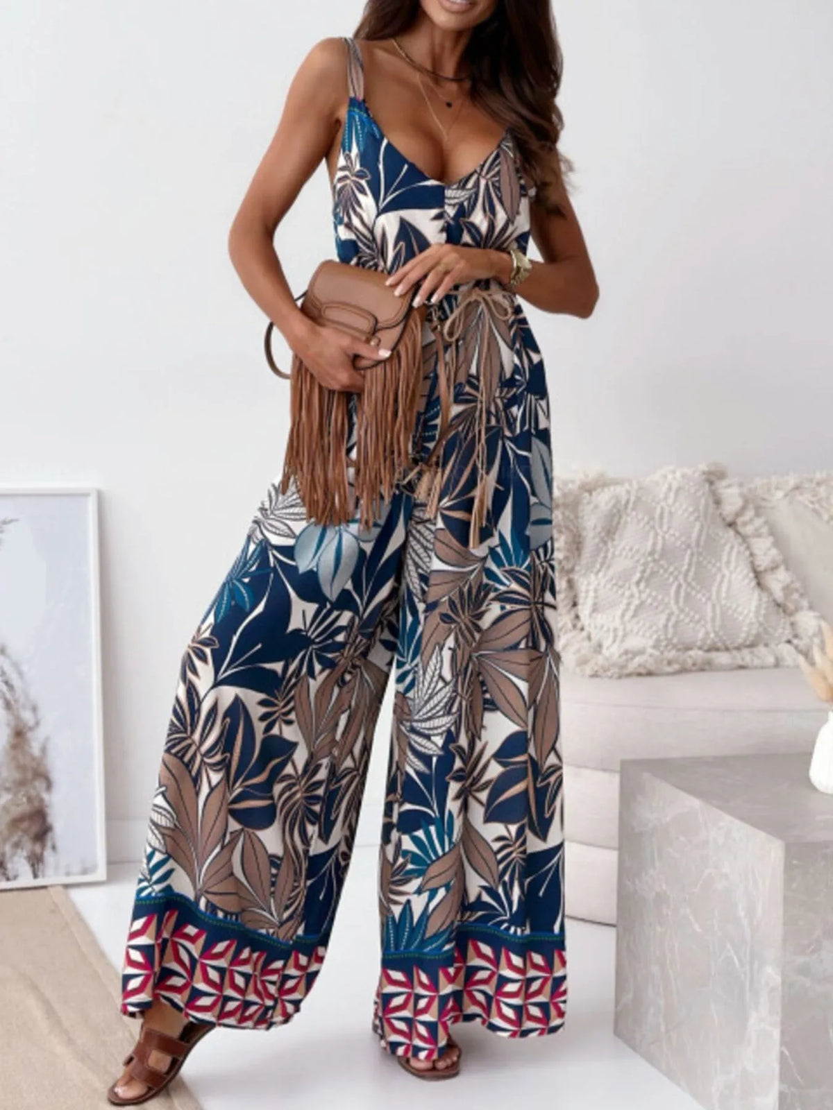 Paisley Print Spaghetti Strap Wide Leg Jumpsuit (8)