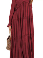 V-neck Long Sleeve Tiered Maxi Dress (20)