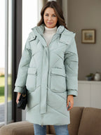 Long Sleeve Longline Hooded Winter Coat Pockets (10)