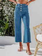 Button Fly Cropped Jeans Pockets