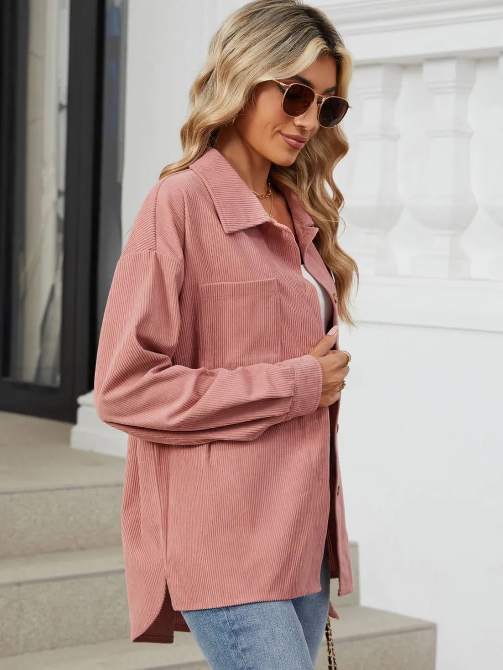 Button Up Dropped Shoulder Long Sleeve Outerwear (21)