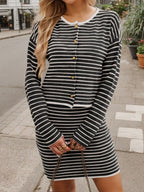 Striped Long Sleeve Top Skirt Set (5)