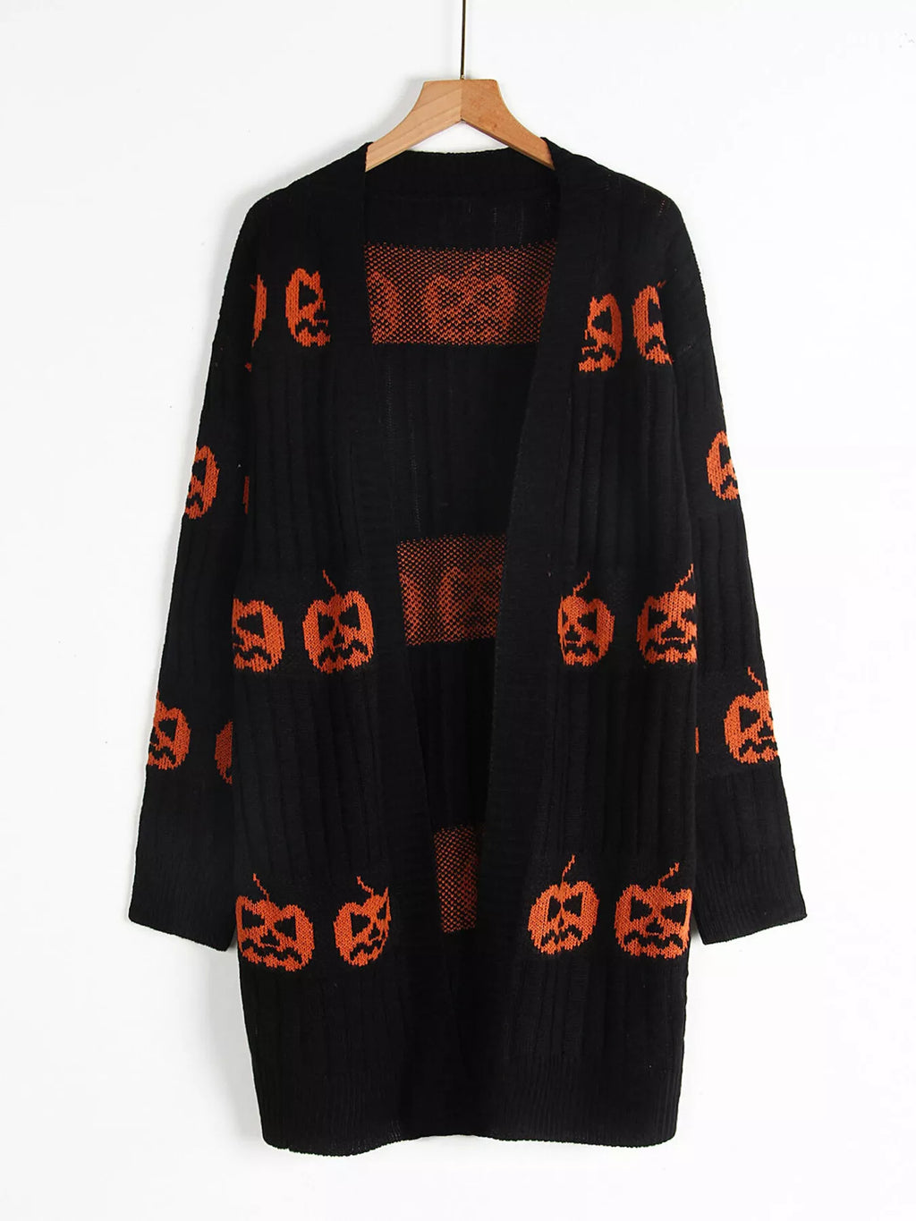 Halloween Pumpkin Open Front Knit Cardigan (5)