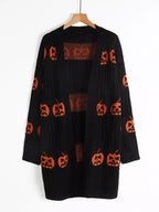 Halloween Pumpkin Open Front Knit Cardigan (5)