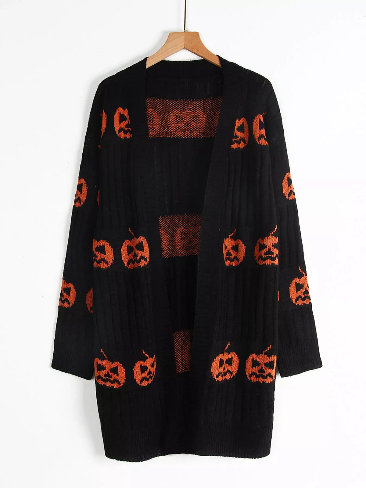 Halloween Pumpkin Open Front Knit Cardigan (5)