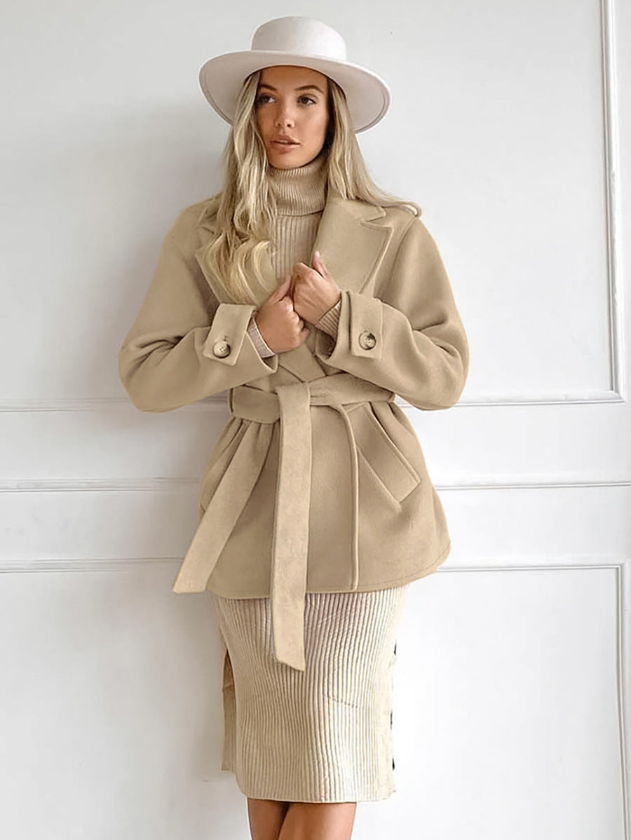 Retro Khaki Suit Collar Trench Coat photo 1