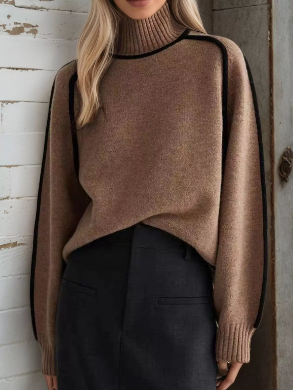 Contrast Trim Turtleneck Sweater (10)