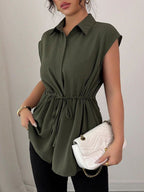 Drawstring Waist Cap Sleeve Shirt (10)