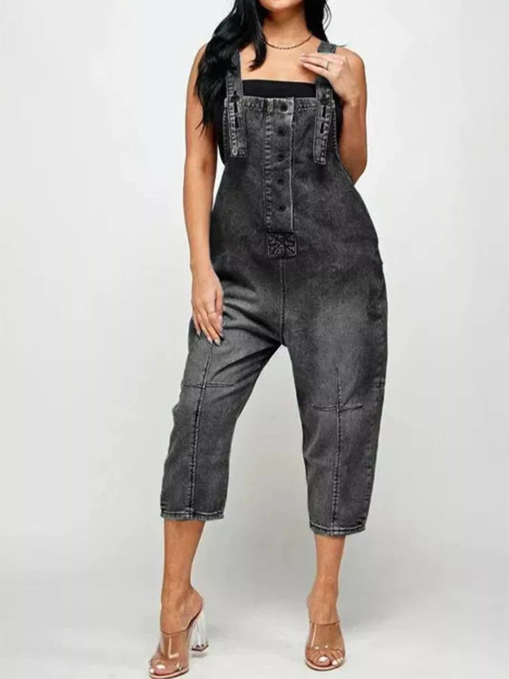 Full Size Button Front Denim Overalls Pockets Plus (11)