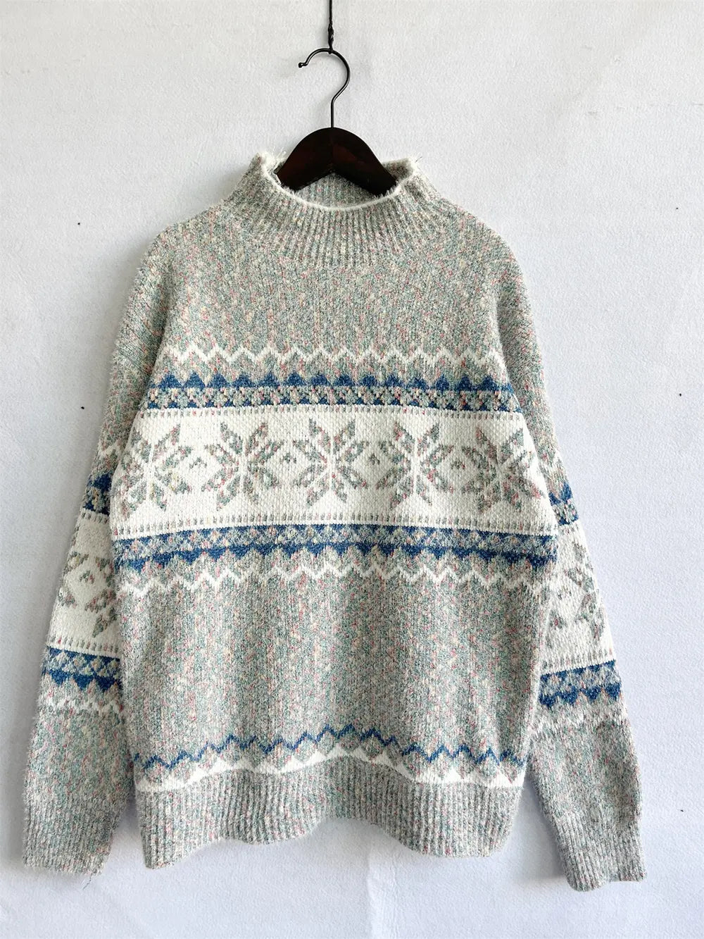 Geometric Mock Neck Dropped Shoulder Sweater (16)