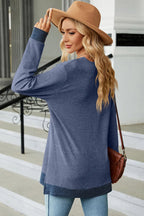 Slit V-neck Long Sleeve T-shirt (12)
