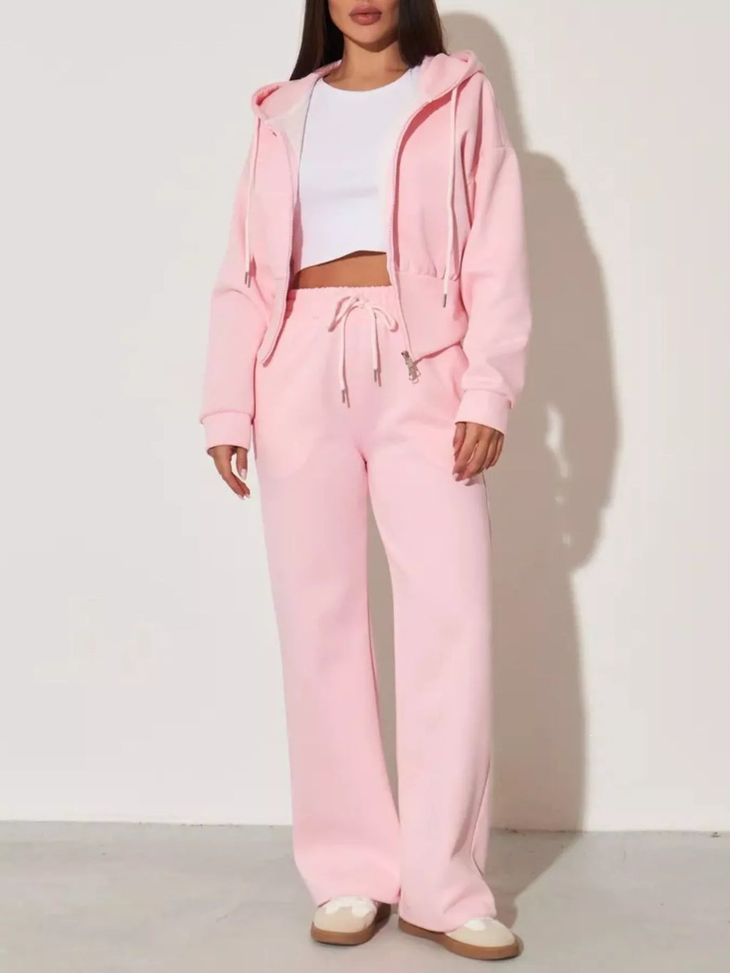Zip-up Hoodie Wide-leg Pants Set (35)