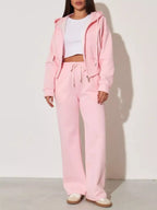 Zip-up Hoodie Wide-leg Pants Set (35)