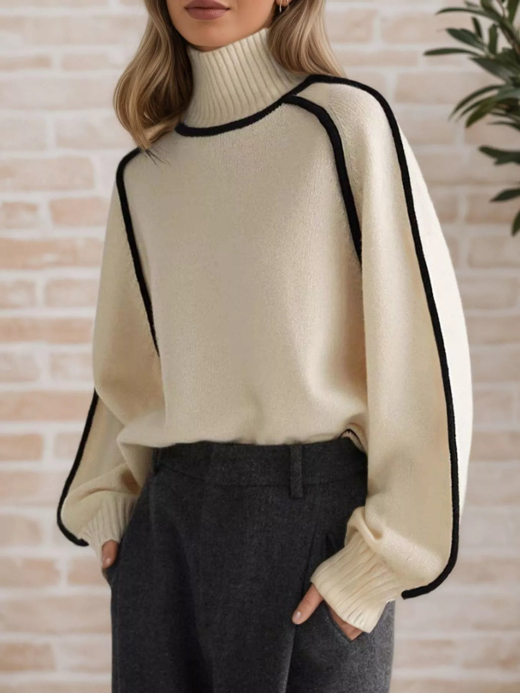 Contrast Trim Turtleneck Sweater (3)