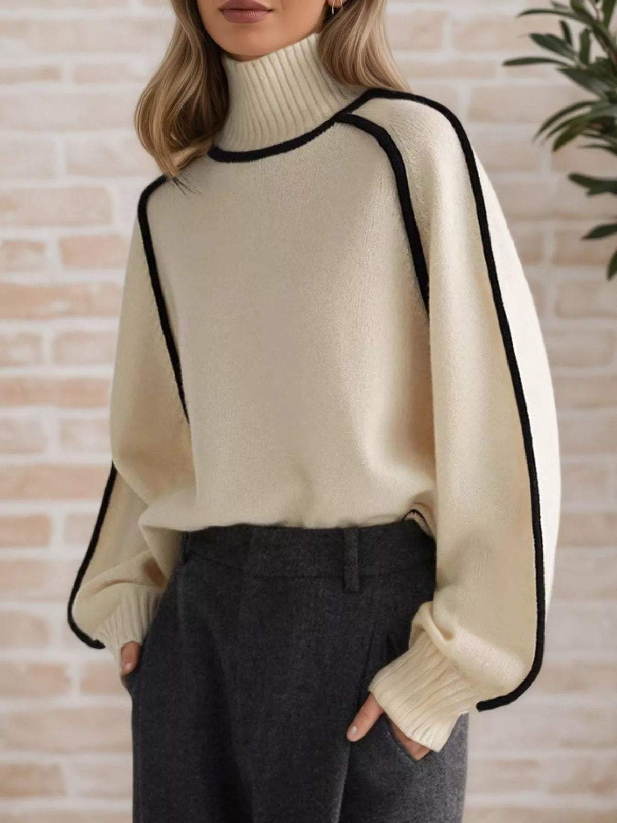 Contrast Trim Turtleneck Sweater (3)