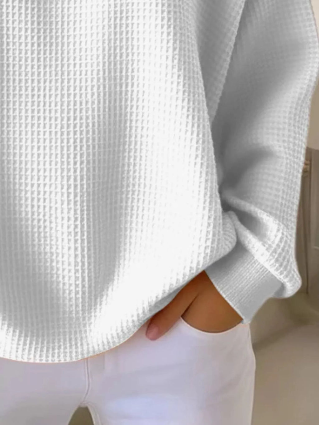 Full Size Casual Waffle Knit Button Detail Pullover Plus (9)